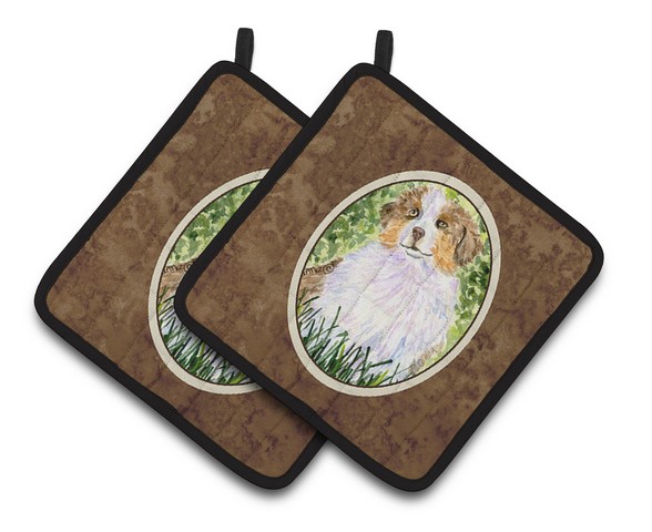 Picture of Carolines Treasures SS8844PTHD Australian Shepherd Pair of Pot Holders, 7.5 x 3 x 7.5 in.