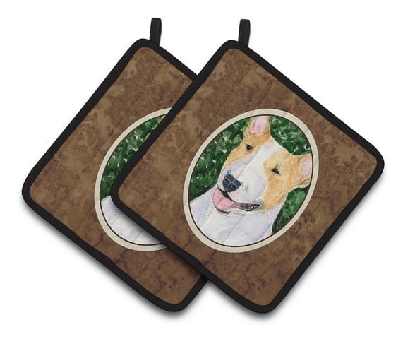 Bull Terrier Pair of Pot Holders, 7.5 x 3 x 7.5 in.