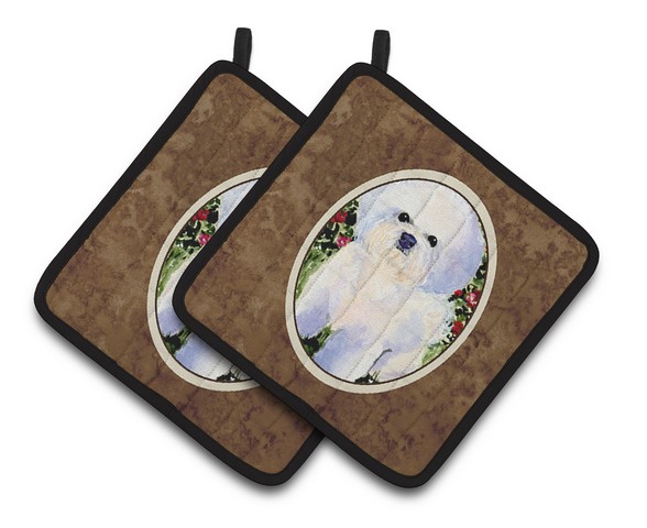 Bichon Frise Pair of Pot Holders 7.5 x 3 x 7.5 in.
