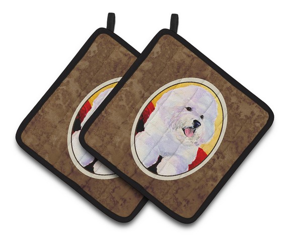 Bichon Frise Pair of Pot Holders 7.5 x 3 x 7.5 in.