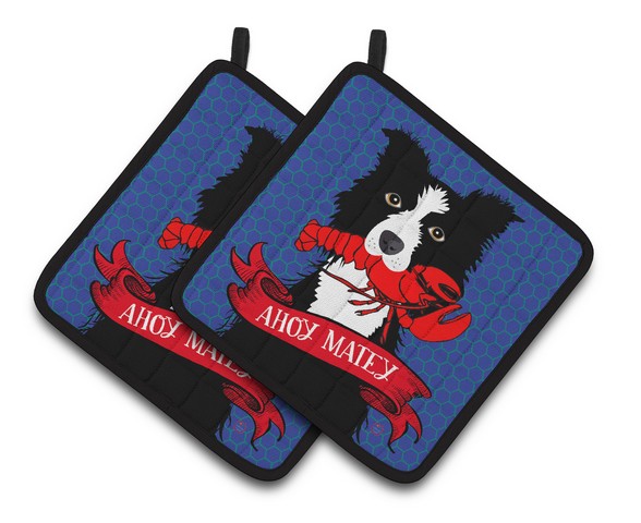 Picture of Carolines Treasures VHA3011PTHD Ahoy Matey Nautical Border Collie Pair of Pot Holders, 7.5 x 3 x 7.5 in.