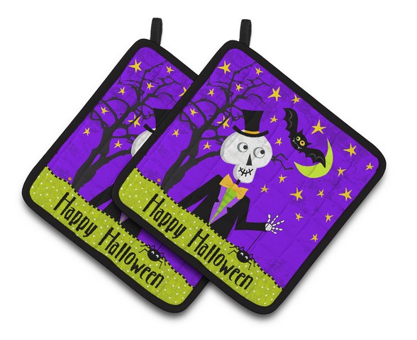 Picture of Carolines Treasures VHA3014PTHD Happy Halloween Skeleton Pair of Pot Holders, 7.5 x 3 x 7.5 in.