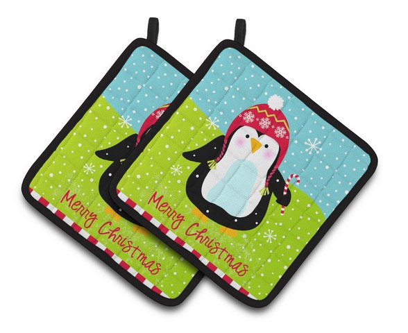 Picture of Carolines Treasures VHA3015PTHD Merry Christmas Happy Penguin Pair of Pot Holders, 7.5 x 3 x 7.5 in.