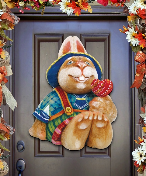 Picture of G.DeBrekht 8154422H Easter Baby Bunny Rabbit Wooden Decorative Door Hanger 