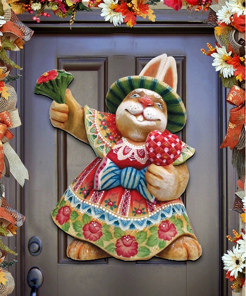 Picture of G.DeBrekht 8154421H Easter Mother Bunny Rabbit Wooden Decorative Door Hanger 