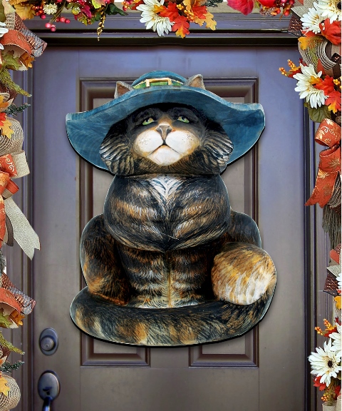 Halloween Black Cat Wooden Decorative Door Hanger
