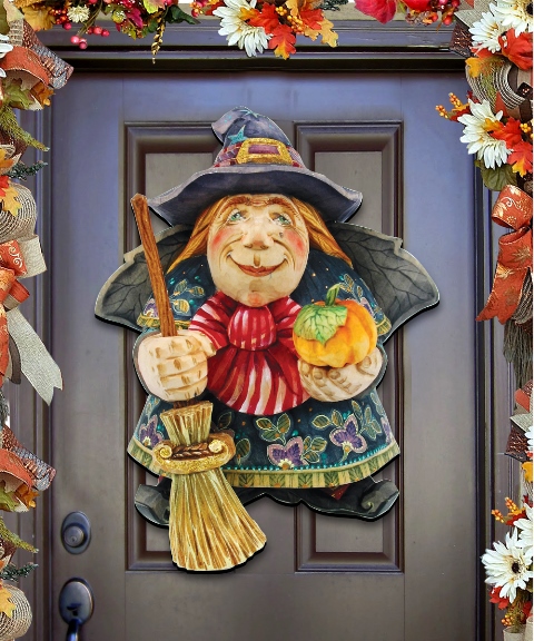 8158412H Halloween Witch Wooden Decorative Door Hanger