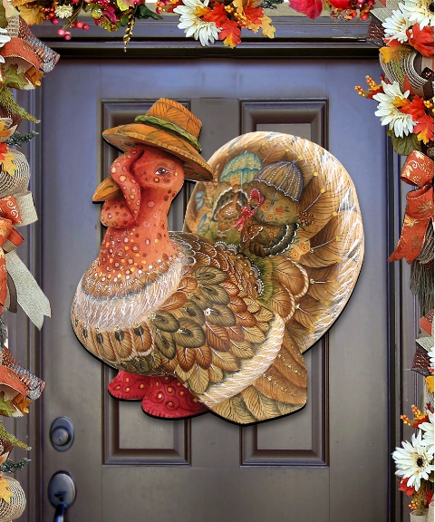 Picture of G.DeBrekht 8158904H Thanksgiving Tom the Turkey Wooden Decorative Door Hanger 