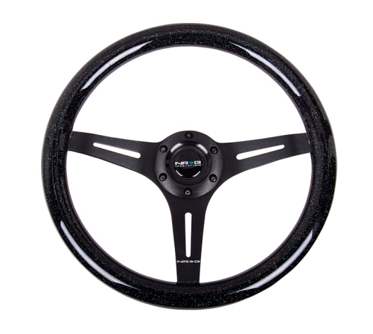 Picture of NRG Innovations ST-015BK-BSB 350 mm Classic Wood Grain Wheel with 3 Black Spokes&#44; Black Sparkled