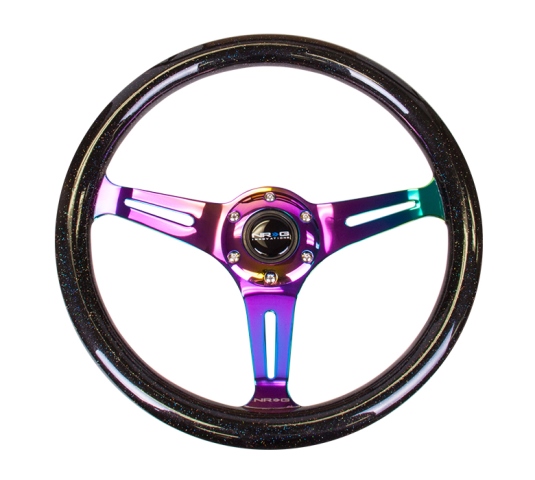 Picture of NRG Innovations ST-015MC-BSB 350 mm Galaxy Classic Wood Grain Wheel with 3 Neochrome Spokes&#44; Black Sparkled