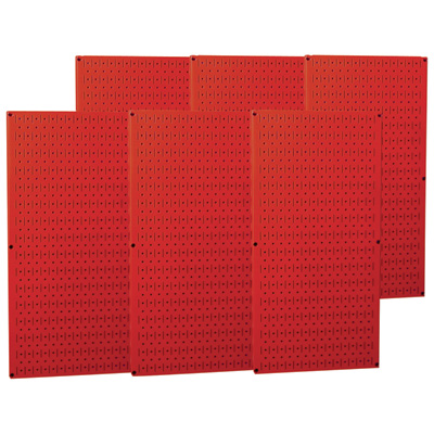 Pegboard Panel, Round 1/4 in Holes, 1 in Hole Spacing, 32 in H x 96 in W x 3/4 in D, Red