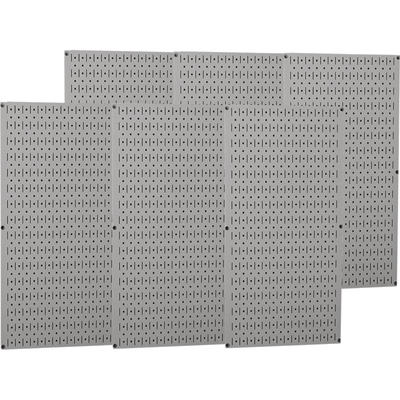 Pegboard Panel, Round 1/4 in Holes, 1 in Hole Spacing, 32 in H x 96 in W x 3/4 in D, Gray