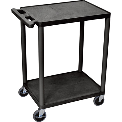 Utility Cart with Lipped Plastic Shelves, Polyethylene, 300 lb Load Capacity, 2 Shelves, 24 in L