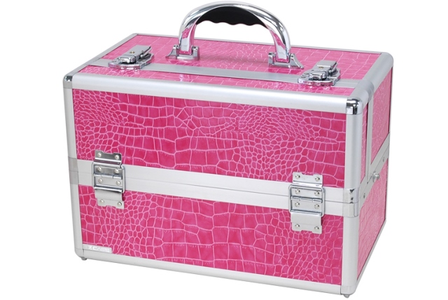Mini Pro Cosmetic Case, Pink Alligator