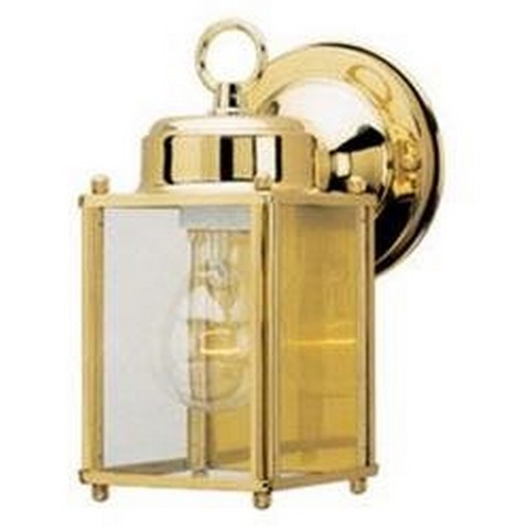 One Light Outdoor Wall Lantern, Polished Brass with Clear Glass Panels