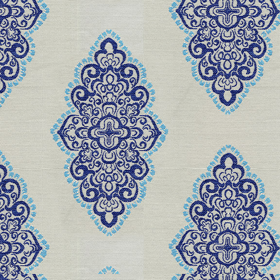 305 Medallion Design Woven Jacquard Fabric - Azure
