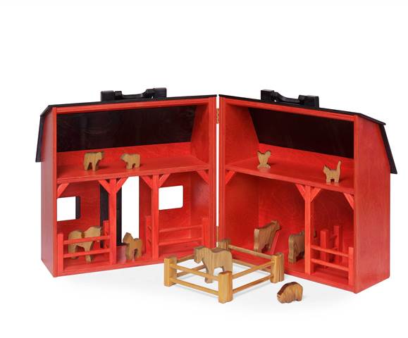 Picture of Lapps Toys & Furniture 142 RB-Set Wooden Toy Hay Bales Folding Barn with Animals&#44; Red & Black