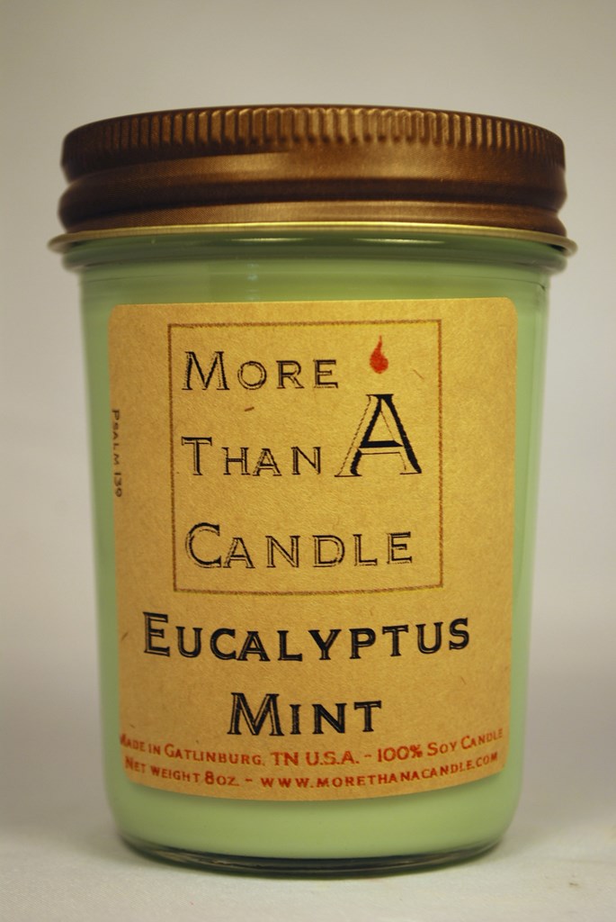 8 oz Jelly Jar Soy Candle, Eucalyptus Mint