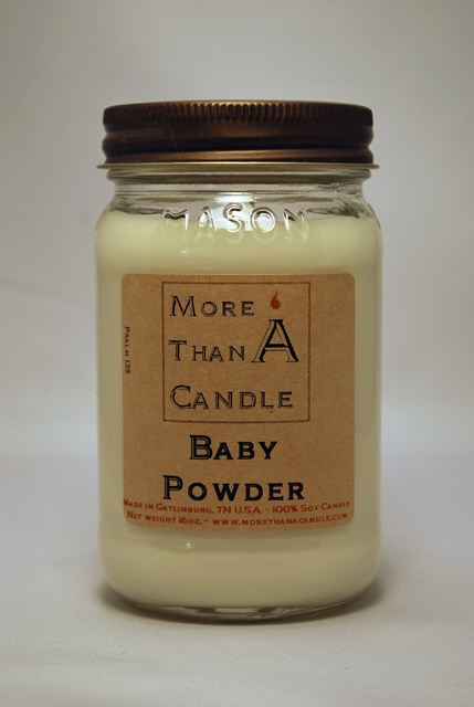 16 oz Mason Jar Soy Candle, Baby Powder