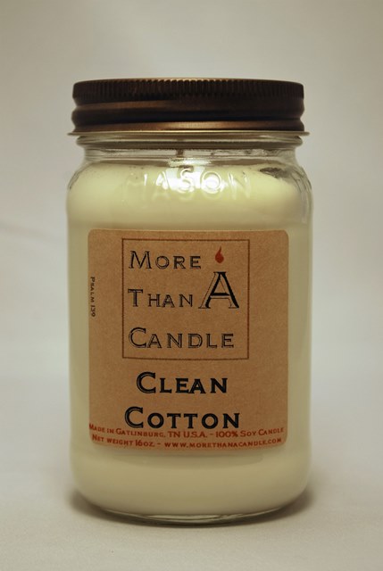 16 oz Mason Jar Soy Candle, Clean Cotton