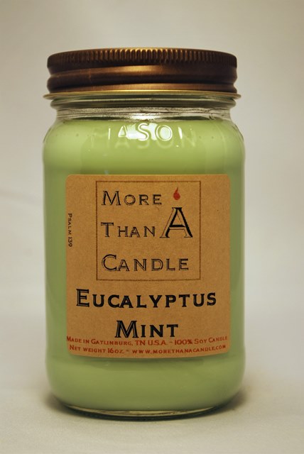 16 oz Mason Jar Soy Candle, Eucalyptus Mint
