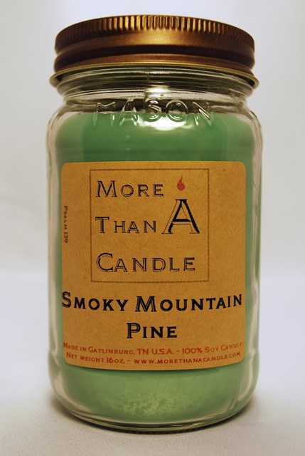 16 oz Mason Jar Soy Candle, Smoky Mountain Pine