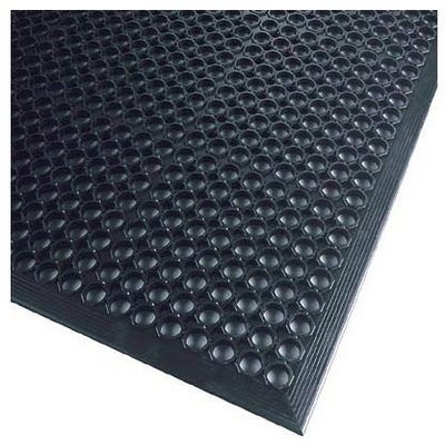 Antifatigue Mat, Mini Diamond Studded Top, 3 ft x 10 ft, 1/2 in Thick, Beveled Edge, Natural Rubber