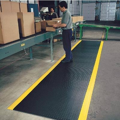 Diamond Antifatigue Floor Mat - Black/Yellow - 60 x 3 ft. - Premium PVC