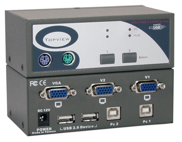 USB 2.0 2 Port KVM Desktop Switch with Built-in 2Port Hub
