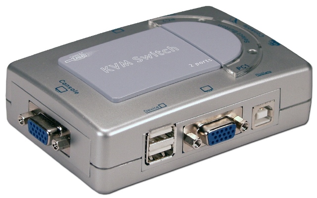 USB 2.0 2 Port KVM Compact Switch with Built-in 2Port Hub