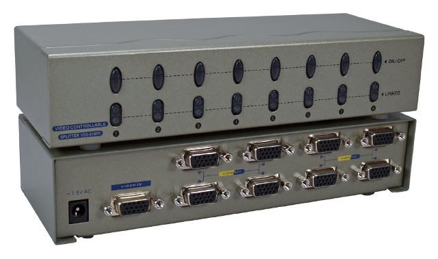 MSV608P4PC 400 MHz 8 Port VGA Video Splitter & Distribution Amplifier with Port On & Off Switch -  QVS