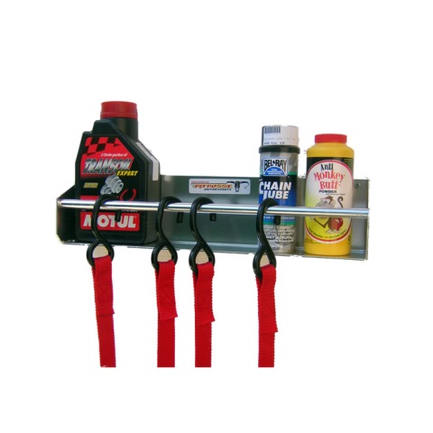 465 Senior Ratchet Strap Hanger with Shelf, Silver