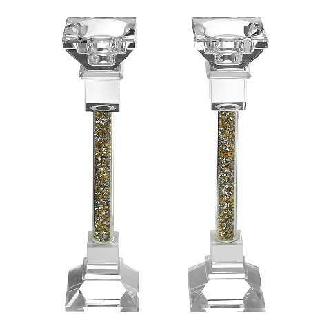 Shonfeld Crystal  7 in. Crystal Candle Stick with Broken Glass Style & Gold - Set of 2 -  PartyPros, PA2755276