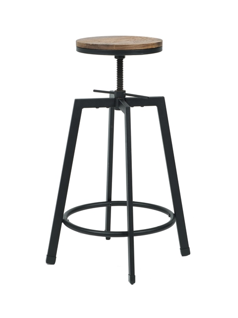 MSW-100-SWIVEL-STOOL Vintage Industrial Stackable Swivel Backless Barstool with Wood Seat - Set of 2
