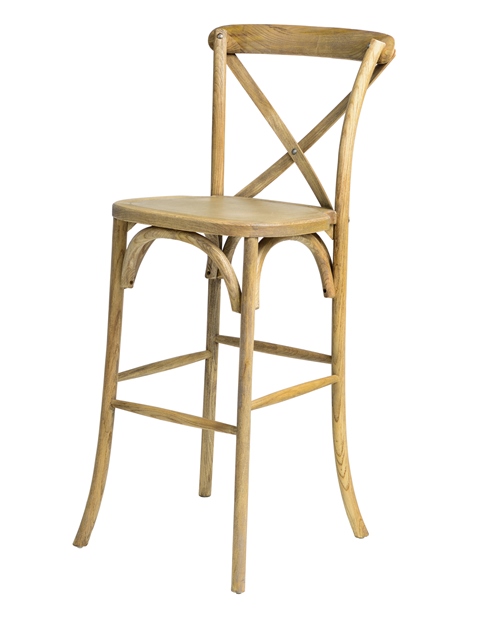 W-752-X02-BAR Rustic Sonoma Solid Wood Cross Back Stackable Barstool - Tinted Raw