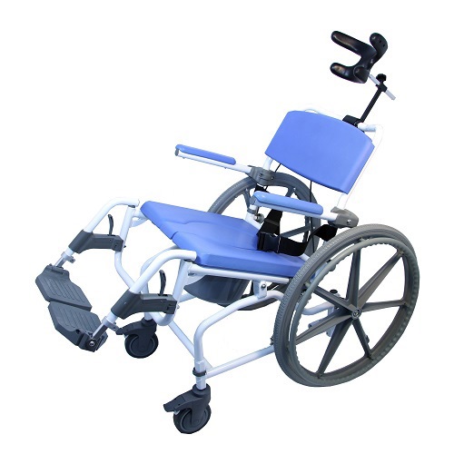 Picture of Healthline 791154430156 Aluminum Tilt Shower Commode Chair&#44; 18 in. Seat with 24 in. Wheels