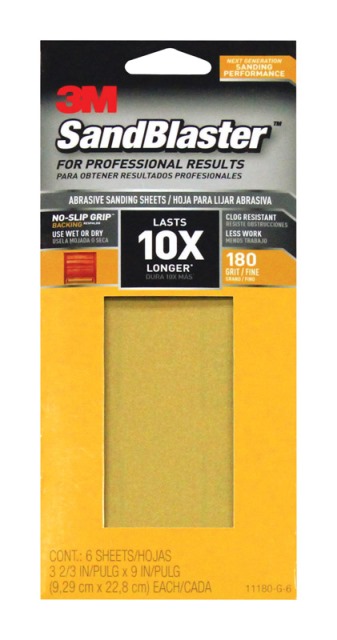 Picture of 3M 11180-G-6 1 by 3 Sanding Sheet Sandpaper with No Slip Grip Backing  180 Grit - 