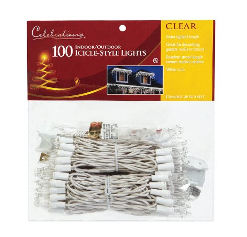 Celebrations 14081W-71 Mini Icicle Light 100 Clear Long Lights - pack of 20