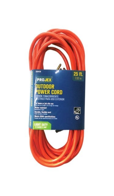 SJTW Extension Cord, 16 AWG, Outdoor, 16/3, 1 Outlets, Orange, PVC, 25 ft
