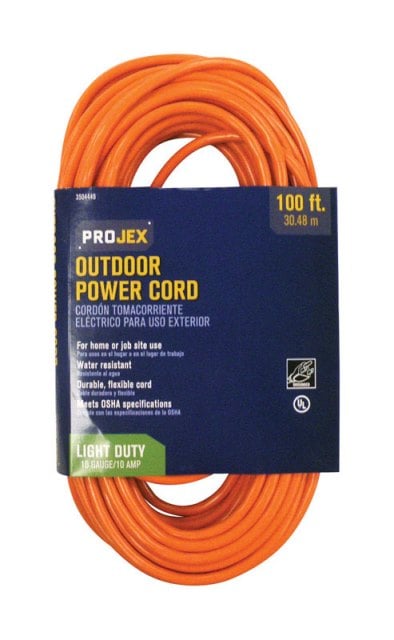 SJTW Extension Cord, 16 AWG, Indoor/Outdoor, 16/3, 1 Outlets, Orange, PVC, 100 ft