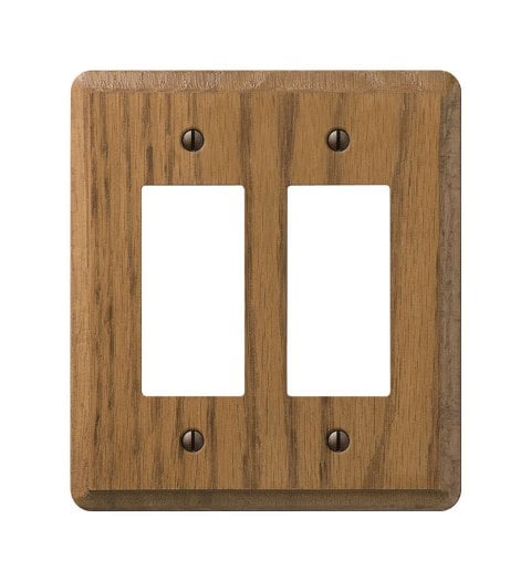 Picture of Amerelle 901RR Contemporary Wood 2 Rocker-GFCI Wall Plate  Medium Oak