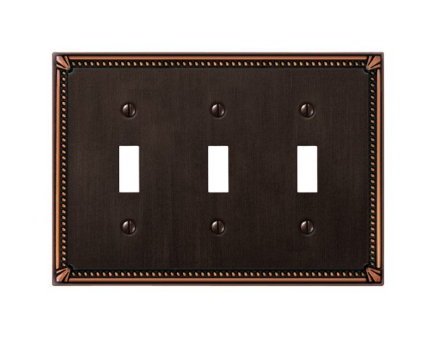 Picture of Amerelle 74TTTDB Imperial Bead 3 Toggle Wall Plate  Aged Bronze