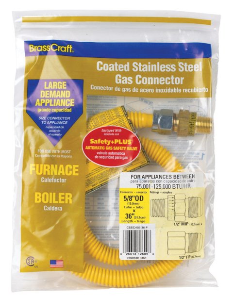 Picture of Brasscraft CSSC12R-24P Safety Plus Gas Connector  0.50 in. id x 075 in. MIP x 0.75 in. x FIP 24 in.