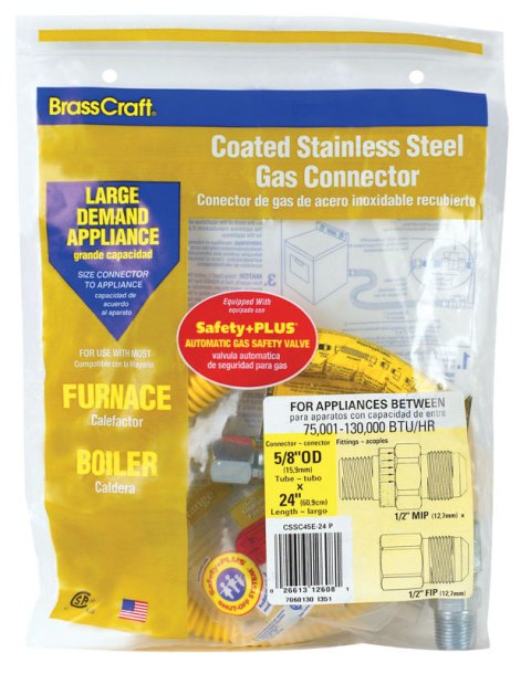 Picture of Brasscraft CSSC45R-24P Safety Plus Gas Connector  0.50 in. id x 0.50 in. FIP x 0.50 in. x FIP 24 in.