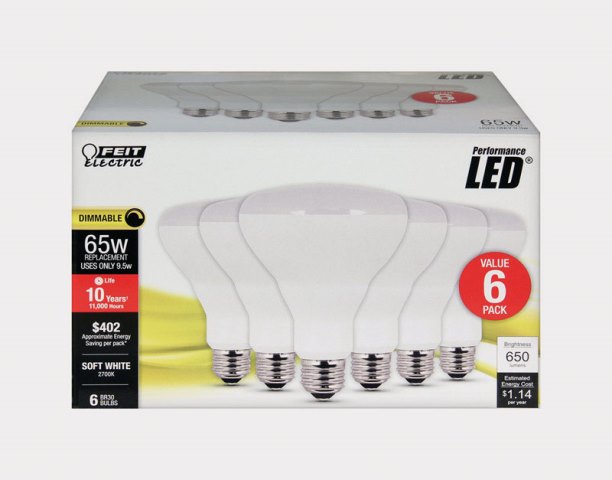 Feit Electric 10.5W 650 Lumens BR30 E26 Base Reflector LED Bulb Soft White 6 Pieces - 3537750