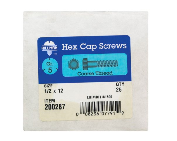 200287 0.5 x 12 in. Grade 5 Hex Cap Screw