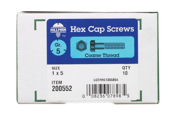 HILLMAN 1 in. D X 5 in. L Heat Treated Zinc Steel Hex Head Cap Screw 1 pk