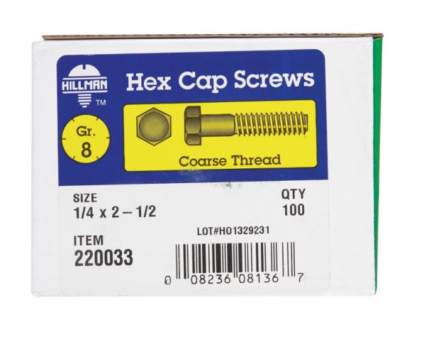 220033 0.25 x 2.5 in. Coarse Thread Hex Head Cap Screw