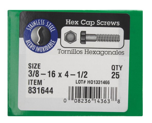831644 0.375 x 4.5 in. Stainless Steel Cap Screw
