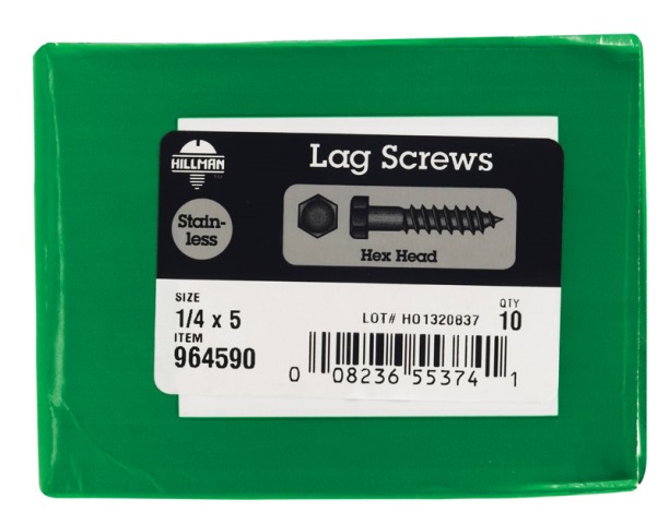 HILLMAN 1/4 in. X 5 in. L Hex Stainless Steel Lag Screw 10 pk